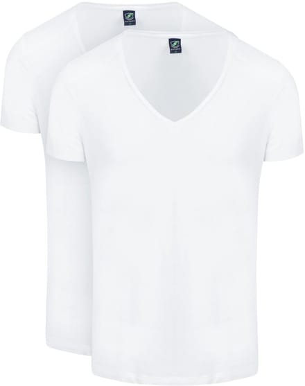 Suitable - Vibamboru T-Shirt Diepe V-Hals Wit 2-Pack - Heren - Slim-fit