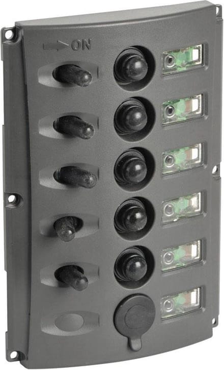 Marina 12V 5-voudig Schakelpaneel met dubbele LEDs en USB