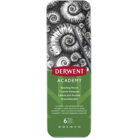 Derwent Academy Schetspotloden 3B-2H in Blik - Set van 6 Potloden