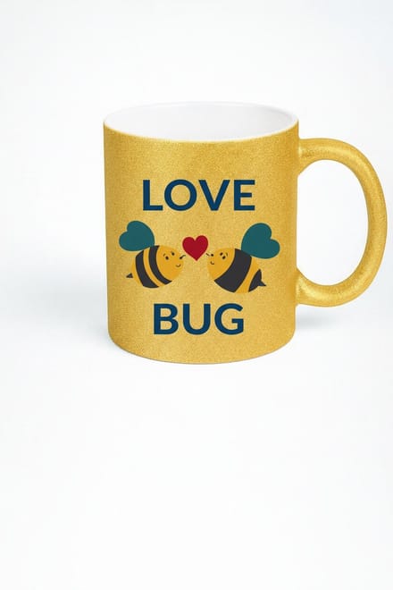 Gouden Glitter Mok 'Love Bug' met Liefdes Bijen - Romantisch Cadeau