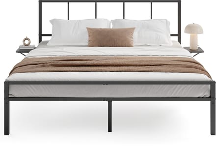 VASAGLE - Bed - Metalen Bed - Met Hoofdbord - Met Opbergplanken - Modern Design