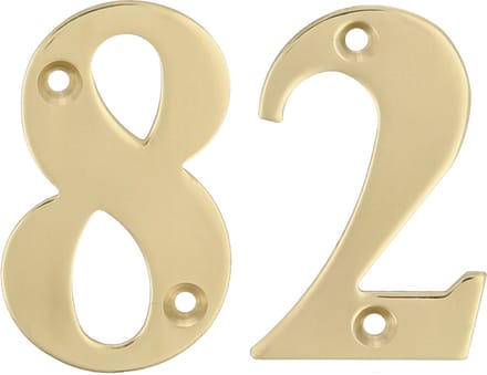 AMIG Huisnummer 82 - massief messing - 10cm - incl. bijpassende schroeven - gepolijst - goudkleur