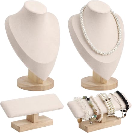 Sieraden Display Buste - Hals & Armband - Sieraden Presenteren - Pluche Bescherming - Set van 4 - Beige