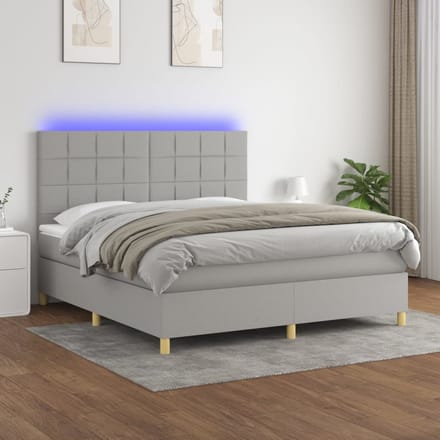 vidaXL - Boxspring - met - matras - en - LED - stof - lichtgrijs - 160x200 - cm