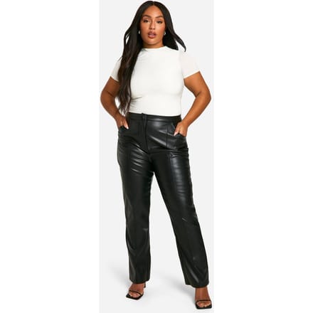 boohoo Dames Plus Slim Fit Naaddetail Pu Broek | Zwart | Maat: 54