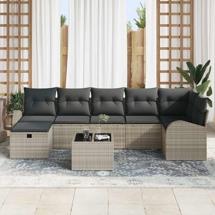 vidaXL - Bankstel - 8 - st - Lichtgrijs - poly - rattan