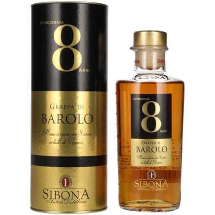 Sibona 8 Anni Invecchiata Grappa di BAROLO 44% Vol. 0,5l in geschenkverpakking