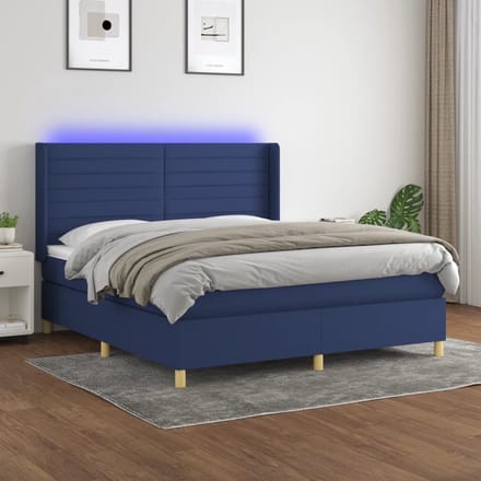 vidaXL - Boxspring - met - matras - en - LED - stof - blauw - 160x200 - cm