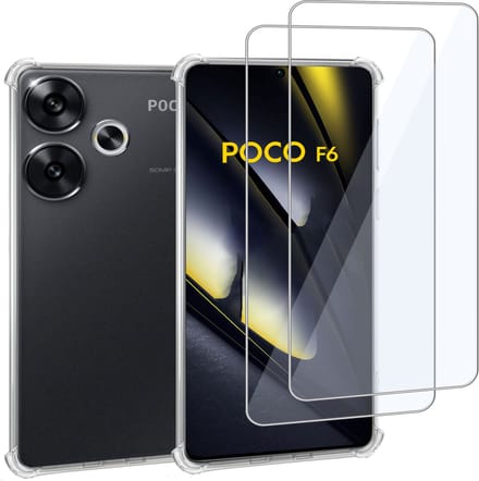 Geschikt voor POCO F6 - Hoesje + 2x Screenprotector – Gehard Glas Cover + Shock Proof Case – Transparant