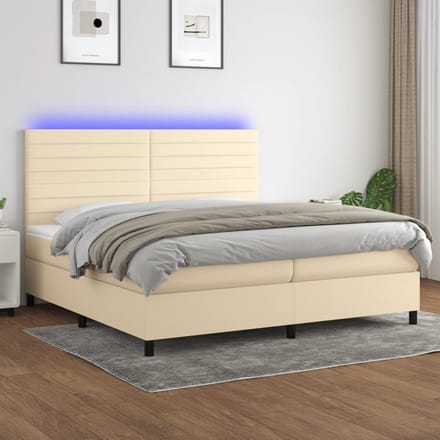 vidaXL - Boxspring - met - matras - en - LED - stof - crèmekleurig - 200x200 - cm