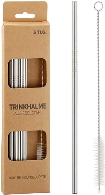 RVS Drinkrietjes met schoonmaakborstel set a 4 stuks dia5mm x20cm