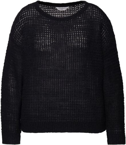 Studio Untold - Dames - Trui boxy fit opengewerkt breisel ronde hals - Zwart - Maat 42+
