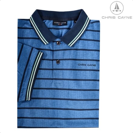 Chris Cayne - Polo 3082 blauw streep jacquard KM - maat M