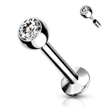 Piercing chirurgisch staal met klein wit steentje intern schroefdraad 1.2x6x3 - zilver - LMPiercings