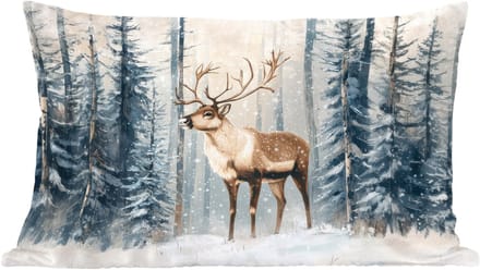 Sierkussens - Kussentjes Woonkamer - 60x40 cm - Rendier - Sneeuw - Woud - Wit