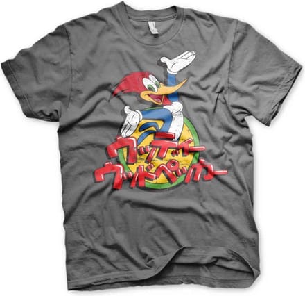 Woody Woodpecker Heren Tshirt -L- Washed Japanese Logo Grijs