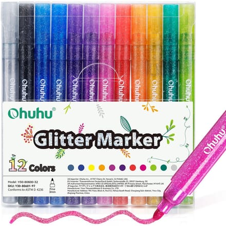 Ohuhu - Glitter Metallic Marker Pens - 3.0 mm – set van 12
