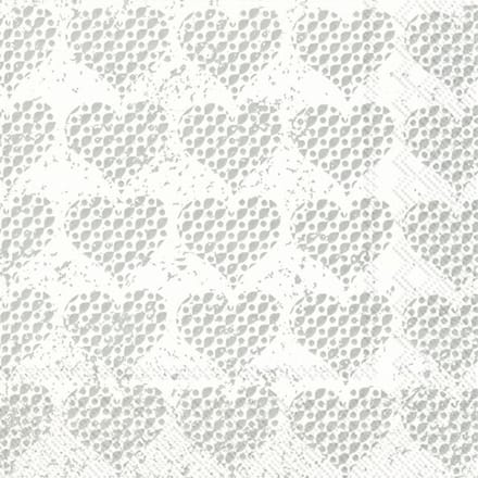 Lunch servetten Fancy hearts silver - IHR - 33x33 cm