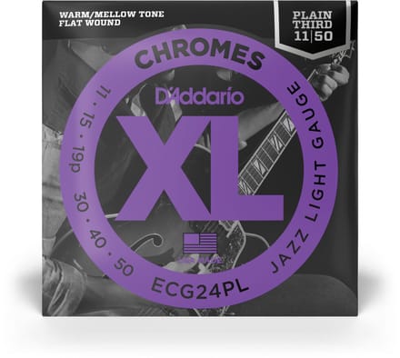 D'Addario ECG24PL Flat Wound Chromes Snaren voor Elektrische Gitaar (11-50) Plain Third