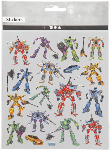 Stickers, transformers, vel 15x16,5 cm, ca. 19 stuk, 1 vel