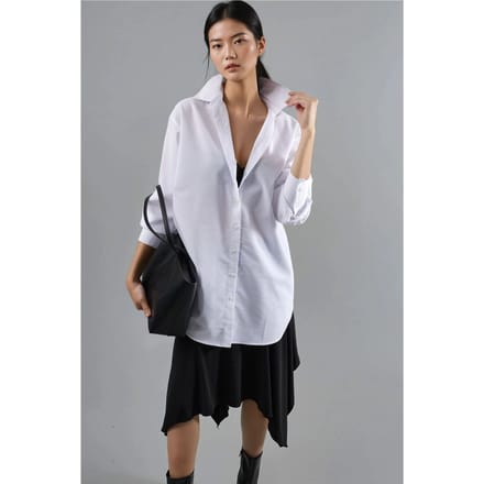 Knoopsluiting Poplin Shirt met Lange Mouwen