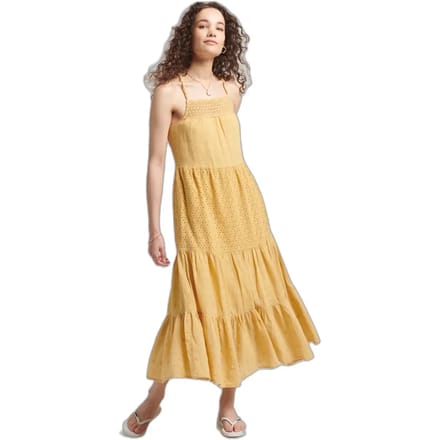 Superdry Vintage Lace Cami Maxi Mouwloze Jurk Geel L Vrouw