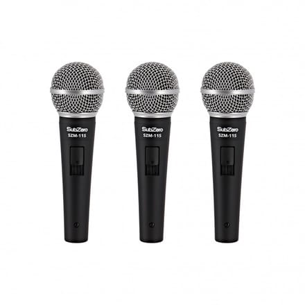 SubZero SZM-11S Dynamic Vocal Microphone with Switch, 3 Pack