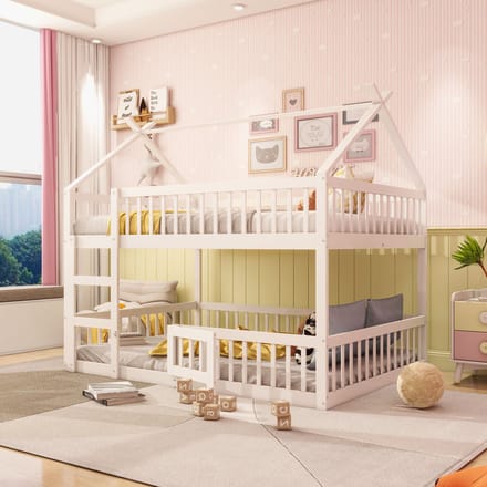 Pugsdrly Kinderstapelbed 140*200, kindergezinsbed, stapelbed met trap, loftdesign, massief houten stapelbedframe, wit