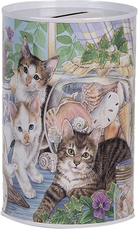 Clayre & Eef Spaarpot Ø 8x13 cm Wit Metaal Kat