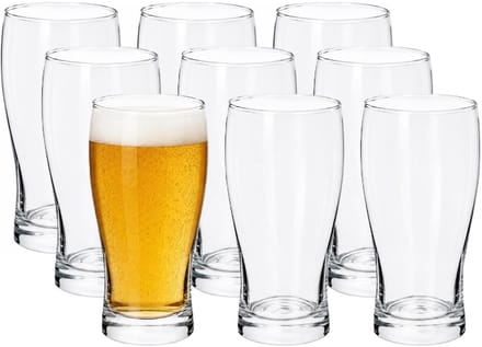 Excellent Houseware Bierglazen - set 9x - 550 ml - half hoog model - glas - 8 x 15 cm - Pils - helder transparant