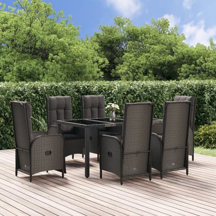 vidaXL - 7-delige - Tuinset - met - kussens - poly - rattan - zwart