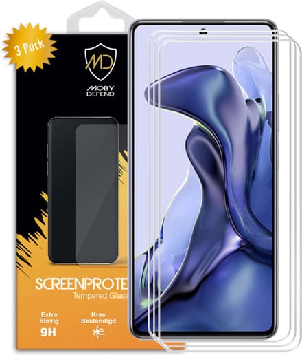 3-Pack MobyDefend Screenprotectors - Geschikt voor Xiaomi 11T / Xiaomi 11T Pro - Case-Friendly Screensavers - Gehard Glas