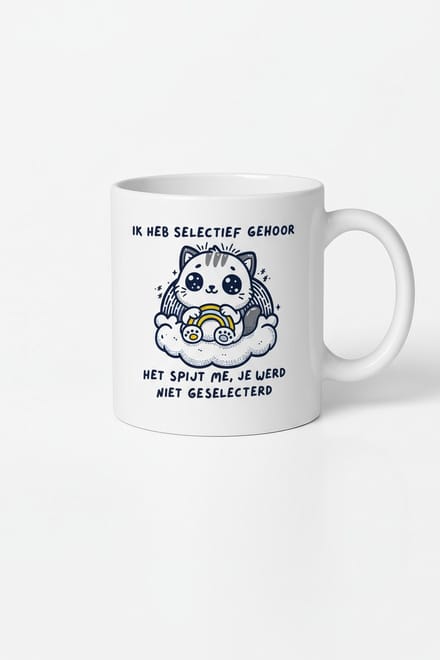 Grappige Mok - Ik Heb Selectief Gehoor - Cadeau voor Kattenliefhebbers