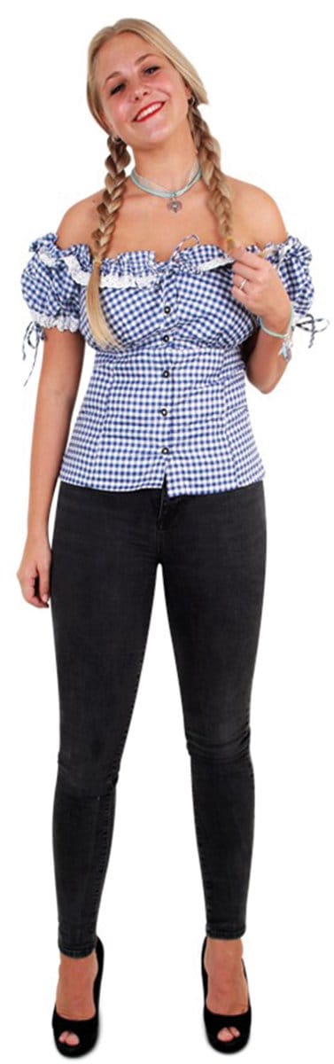 Tiroler blouse blauw/wit voor dames | maat 40