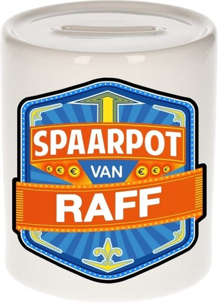 Bellatio Decorations Kinder spaarpot met naam - Raff - keramiek - met dop - wit - Sparen - Spaargeld van Raff