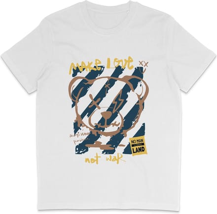 Heren Dames T Shirt - Print en Quote: Make Love No War - Wit - S