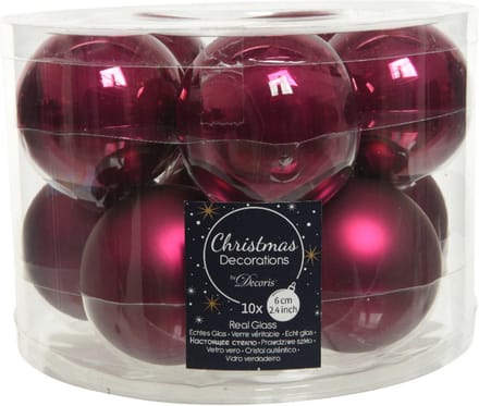 10x stuks kerstballen framboos roze (magnolia) van glas 6 cm - mat/glans - Kerstboomversiering