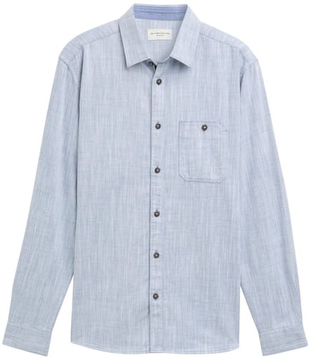 Tom Tailor - Regular fit shirt met borstzak - Maat S - white blue twill structure