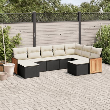 vidaXL - 9-delige - Loungeset - met - kussens - poly - rattan - zwart