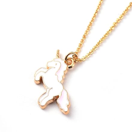 Goudkleurige kinderketting met roze unicorn hanger