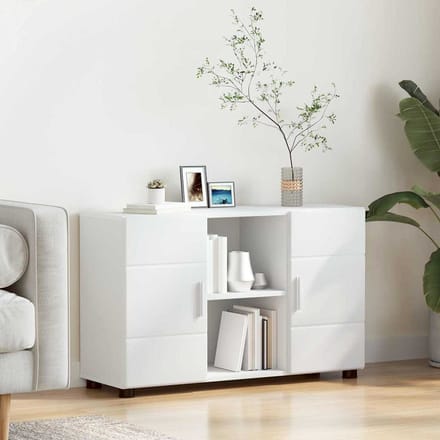 vidaXL - Dressoir - FLORIN - 88,5 - x - 30,5 - x - 55,5 - cm - Wit - Bewerkt - hout