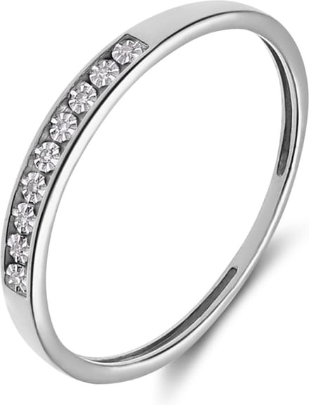 Lucardi Dames Ring met 9 diamanten 0,02ct - Ring - Cadeau - 14 Karaat Goud - Witgoud