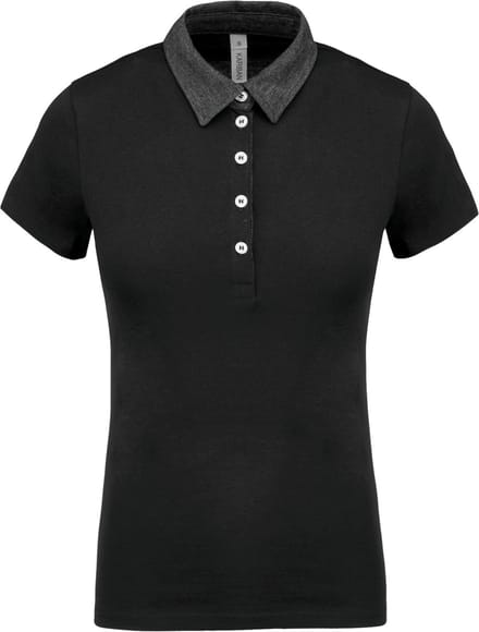 Kariban Tweekleurige damespolo jersey K261 - Black / Dark Grey Heather - M