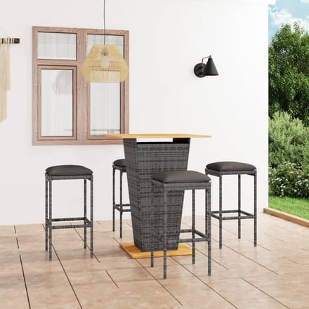 vidaXL - 5-delige - Tuinbarset - met - kussens - poly - rattan - grijs