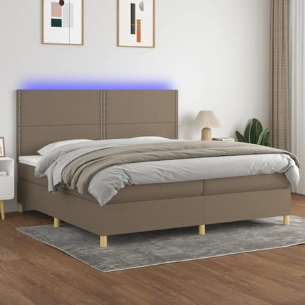 vidaXL - Boxspring - met - matras - en - LED - stof - taupe - 200x200 - cm