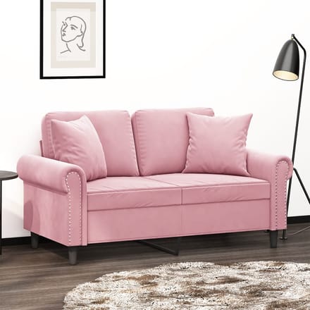 vidaXL - Tweezitsbank - met - sierkussens - 120 - cm - fluweel - roze