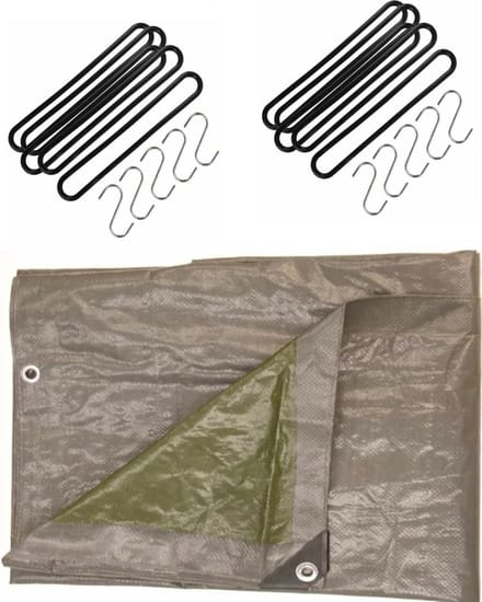 Talentools Afdekzeil grijs - 2 x 4 meter - met 10 spanrubbers en S-haken - dekzeilen