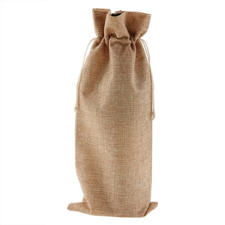 12 stuks Eenvoudige Linnen Stoffen Wijnzak met Trekkoord Champagne Decoratieve Hoes (Diep Linnen) beige