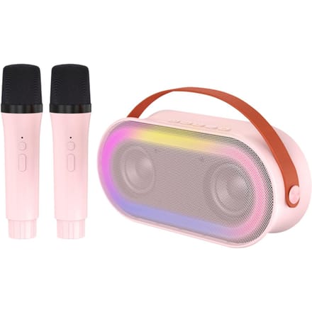 Mini BT Karaoke Machine Karaoke Speaker met Draadloze Microfoons Verblindend Kleurlichteffect voor 2 mics roze