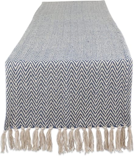 Geweven Basic Tafelblad Collectie, Chevron Tafelloper, 15x108, Frans Blauw
